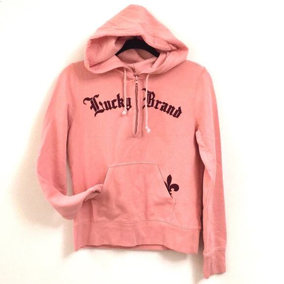 Lucky Brand Tops - Lucky Brand pink half zipper hoodie size S EUC